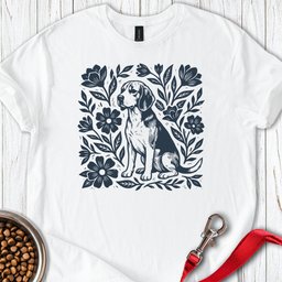 Beagle Linocut Flowers T Shirt Gift For Dog Lover