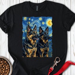 2 German Shepherds Van Gogh T Shirt Gift For Dog Lover