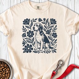 Beagle Linocut Flowers Premium Tee Gift For Dog Lover