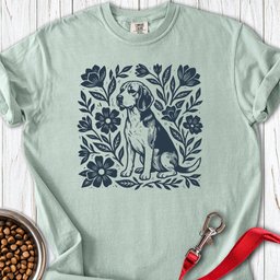 Beagle Linocut Flowers Premium Tee Gift For Dog Lover
