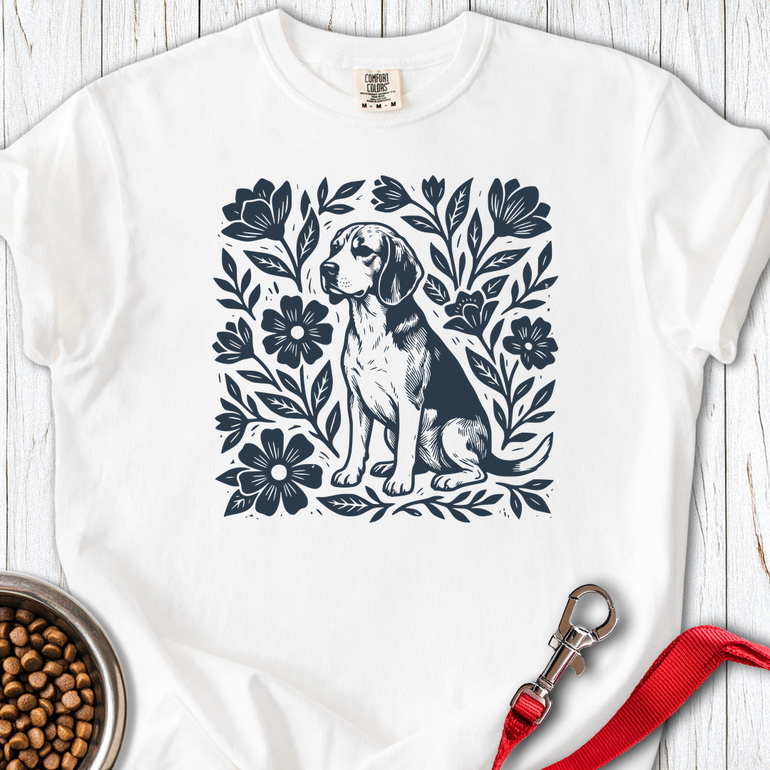 Beagle Linocut Flowers Premium Tee Gift For Dog Lover