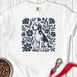 Beagle Linocut Flowers Premium Tee Gift For Dog Lover