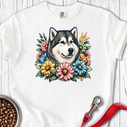 Alaskan Malamute Flower Wreath Premium Tee Gift For Dog Lover