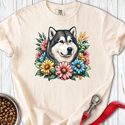 Alaskan Malamute Flower Wreath Premium Tee Gift For Dog Lover