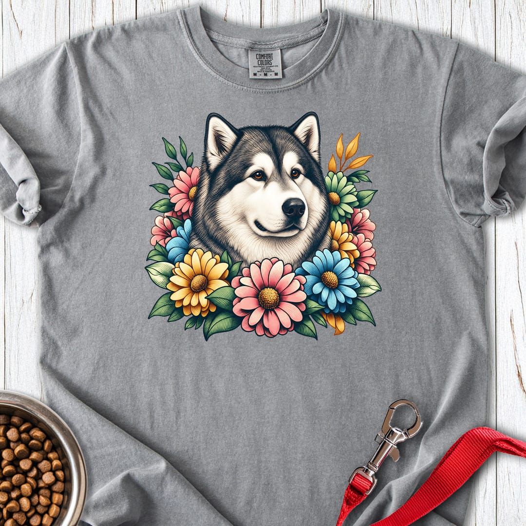 Alaskan Malamute Flower Wreath Premium Tee Gift For Dog Lover