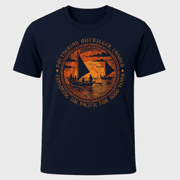 Polynesian Outrigger Canoe Woodcut T Shirt Gift For Boat Owner