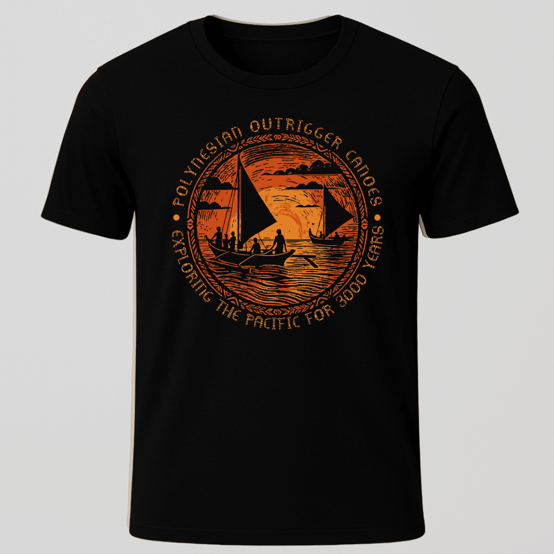Polynesian Outrigger Canoe Woodcut T Shirt Gift For Boat Owner