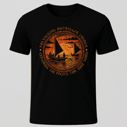 Polynesian Outrigger Canoe Woodcut T Shirt Gift For Boat Owner
