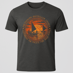Polynesian Outrigger Canoe Woodcut T Shirt Gift For Boat Owner