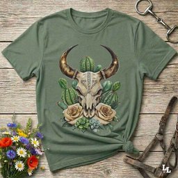 Longhorn Boho Glam Skull T Shirt Gift For Horse Lover