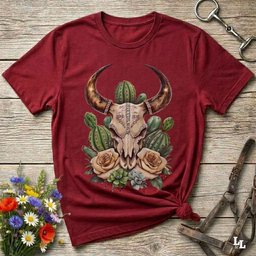 Longhorn Boho Glam Skull T Shirt Gift For Horse Lover