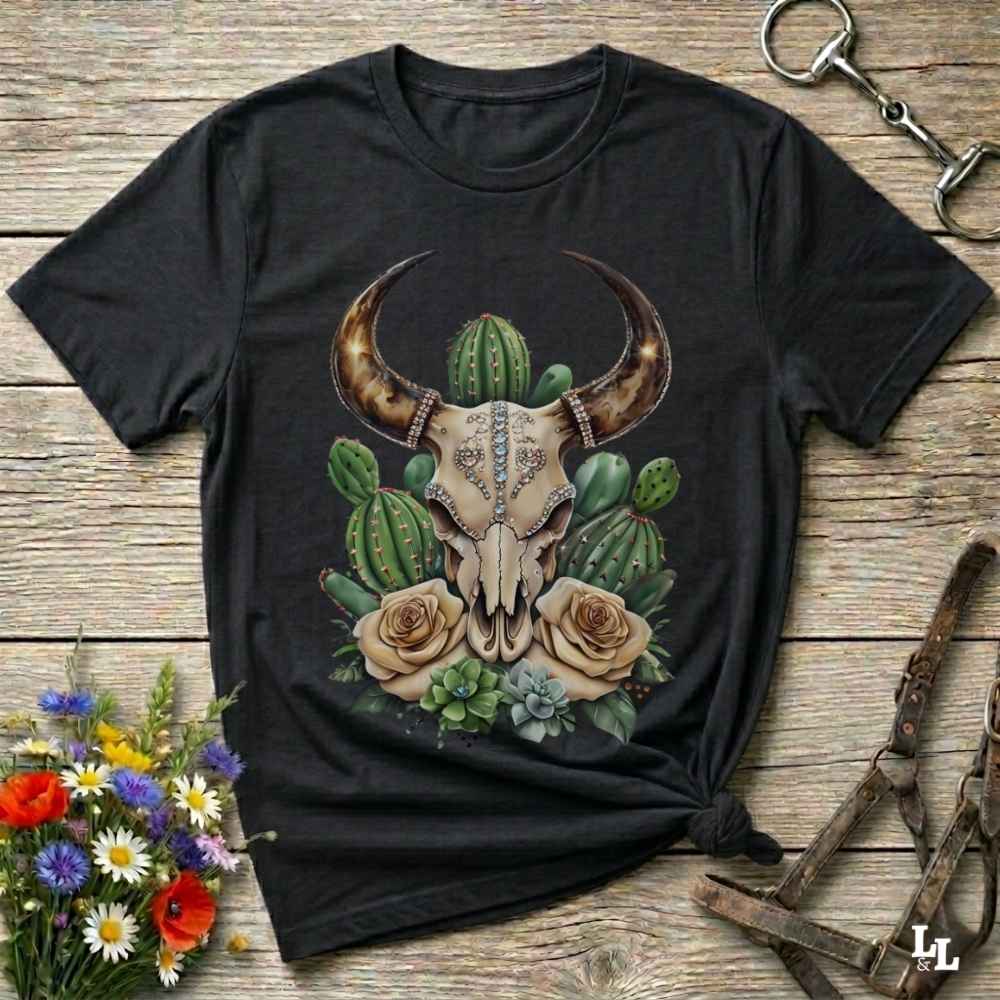 Longhorn Boho Glam Skull T Shirt Gift For Horse Lover