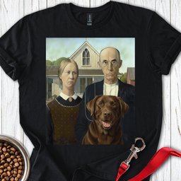American Gothic Chocolate Labrador T Shirt Gift For Dog Lover