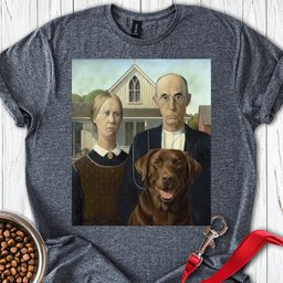 American Gothic Chocolate Labrador T Shirt Gift For Dog Lover