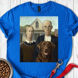 American Gothic Chocolate Labrador T Shirt Gift For Dog Lover