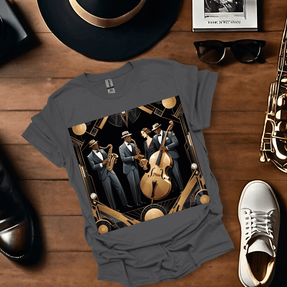 Art Deco Jazz Band T Shirt Gift For Music Lover