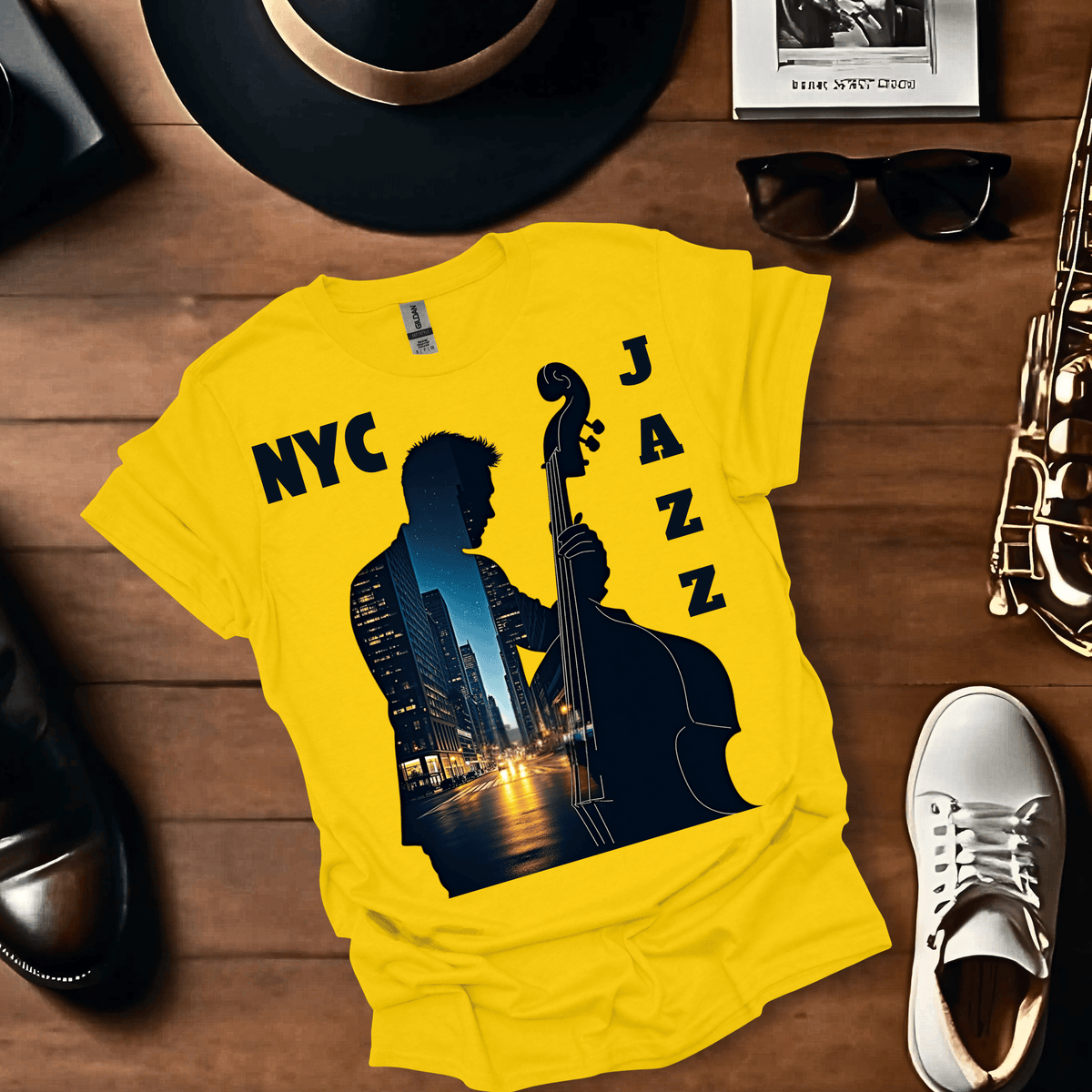 Nyc Double Bass Cityscape T Shirt Gift For Music Lover