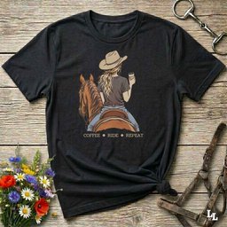 Coffee Ride Repeat T Shirt Gift For Horse Lover
