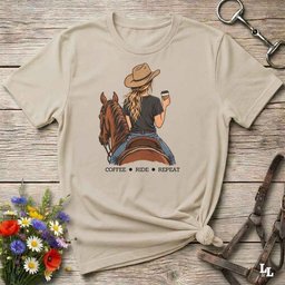 Coffee Ride Repeat T Shirt Gift For Horse Lover