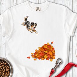 Australian Shepherd Leaf Pile Premium Tee Gift For Dog Lover