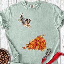 Australian Shepherd Leaf Pile Premium Tee Gift For Dog Lover