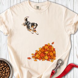 Australian Shepherd Leaf Pile Premium Tee Gift For Dog Lover