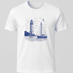 Sailboat Lighthouse Sketch T Shirt Gift For Boat Owner