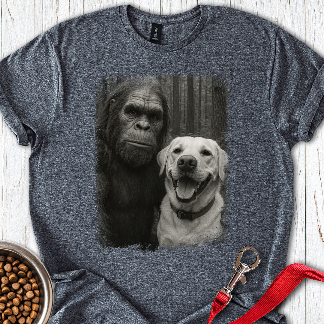 Bigfoot And Labrador Selfie T Shirt Gift For Dog Lover