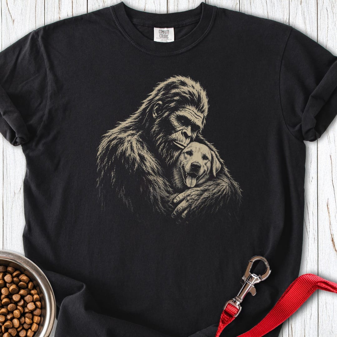 Bigfoot Hugging Labrador Premium Tee Gift For Dog Lover
