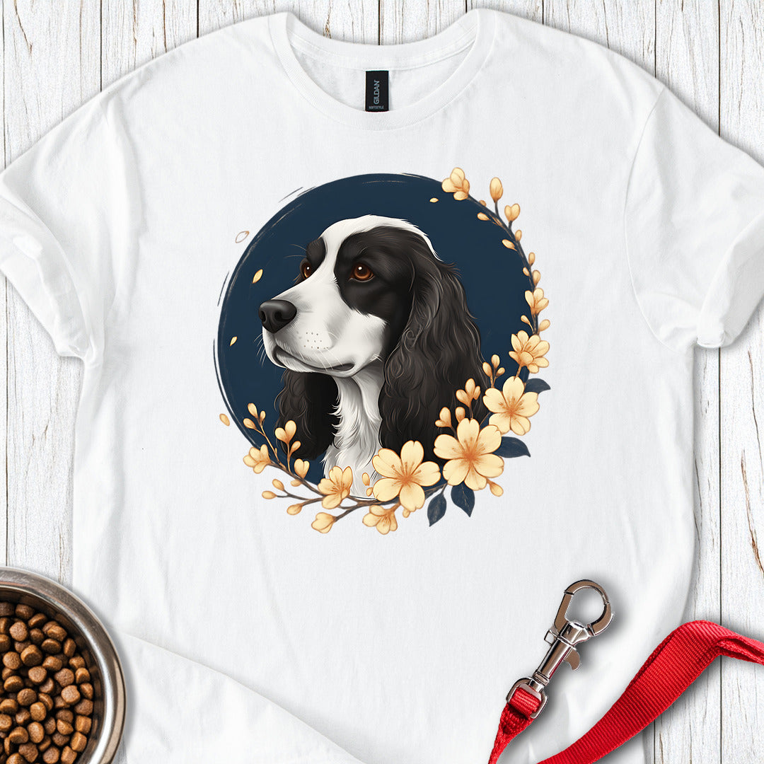 Black White Cocker Spaniel Flower T Shirt Gift For Dog Lover