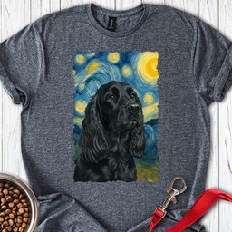 Black Cocker Spaniel Starry Night T Shirt Gift For Dog Lover
