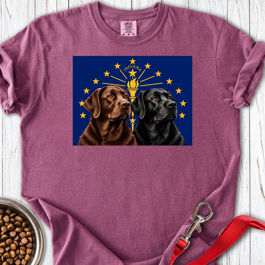 Black And Chocolate Labrador Indiana Flag Premium Tee Gift For Dog Lover