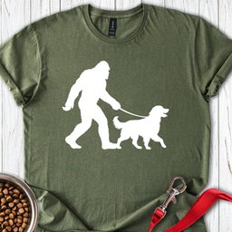 Bigfoot Walking Golden Retriever T Shirt Gift For Dog Lover