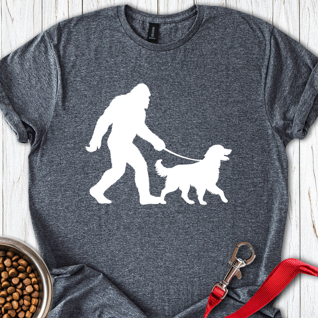 Bigfoot Walking Golden Retriever T Shirt Gift For Dog Lover