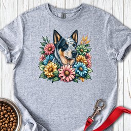 Blue Heeler Floral T Shirt Gift For Dog Lover