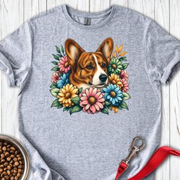 Cardigan Welsh Corgi Red Brindle Flowers T Shirt Gift For Dog Lover