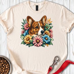 Cardigan Welsh Corgi Red Brindle Flowers T Shirt Gift For Dog Lover