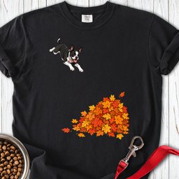 Boston Terrier Leaf Pile Premium Tee Gift For Dog Lover