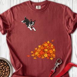Boston Terrier Leaf Pile Premium Tee Gift For Dog Lover