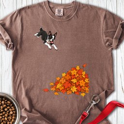 Boston Terrier Leaf Pile Premium Tee Gift For Dog Lover