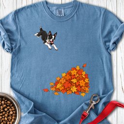 Boston Terrier Leaf Pile Premium Tee Gift For Dog Lover