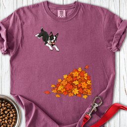 Boston Terrier Leaf Pile Premium Tee Gift For Dog Lover