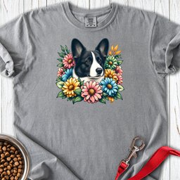 Cardigan Welsh Corgi Black And White Flower Wreath Premium Tee Gift For Dog Lover