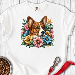 Cardigan Welsh Corgi Red Brindle Flowers Premium Tee Gift For Dog Lover