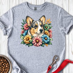 Cardigan Welsh Corgi Blue Merle Flowers T Shirt Gift For Dog Lover