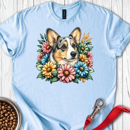 Cardigan Welsh Corgi Blue Merle Flowers T Shirt Gift For Dog Lover