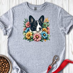 Cardigan Welsh Corgi Black And White Flower Wreath T Shirt Gift For Dog Lover