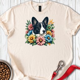 Cardigan Welsh Corgi Black And White Flower Wreath T Shirt Gift For Dog Lover