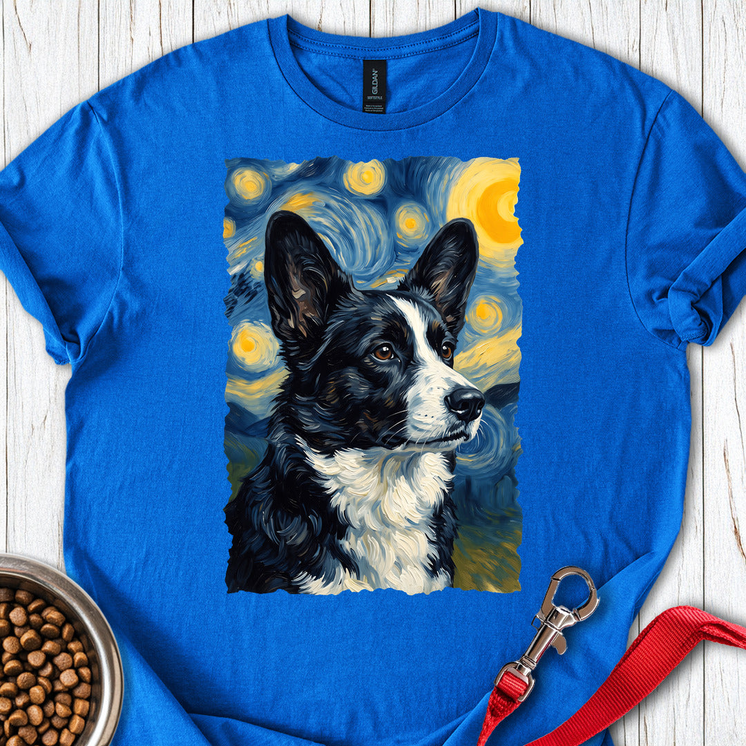 Cardigan Welsh Corgi Black And White Van Gogh T Shirt Gift For Dog Lover