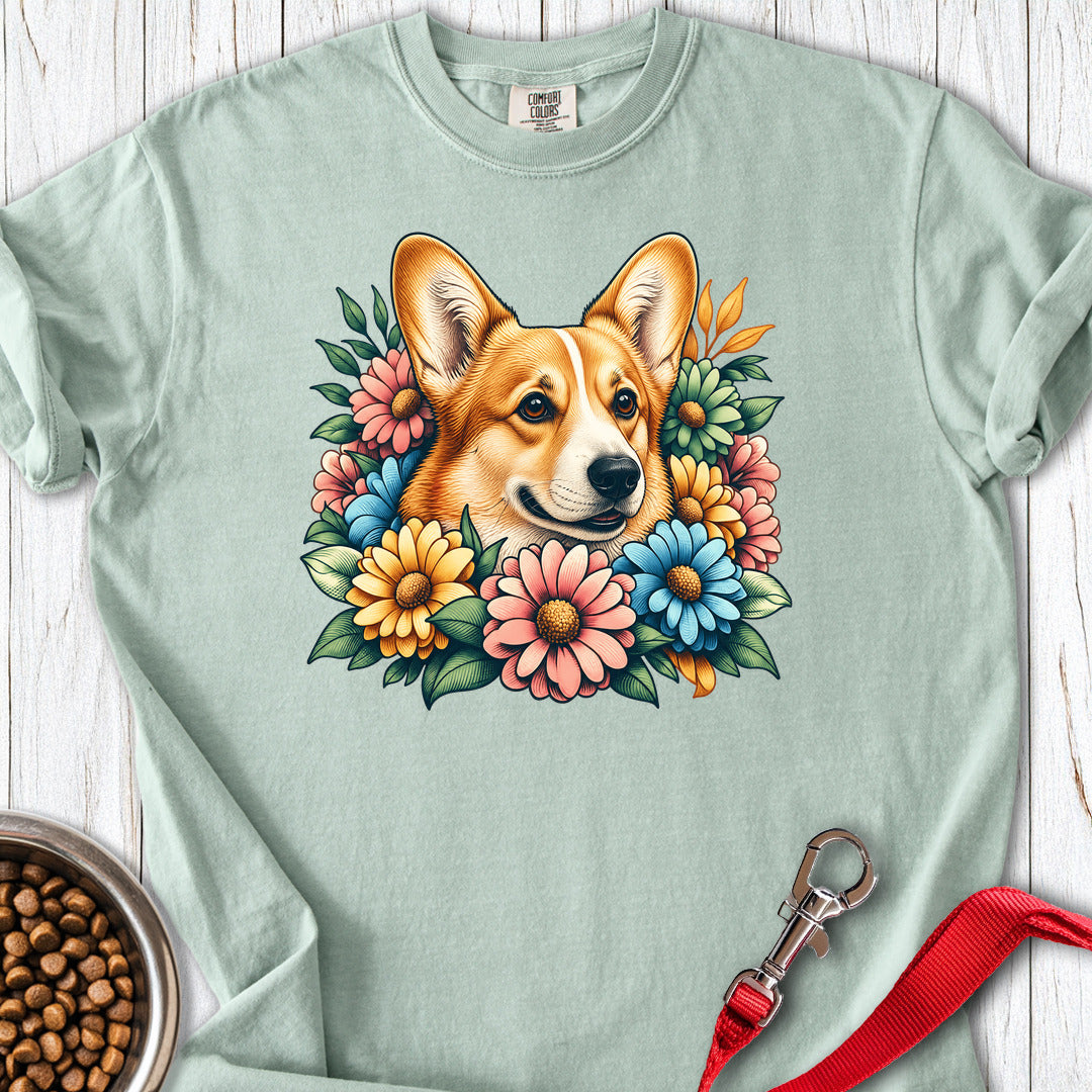 Cardigan Welsh Corgi Red Flowers Premium Tee Gift For Dog Lover